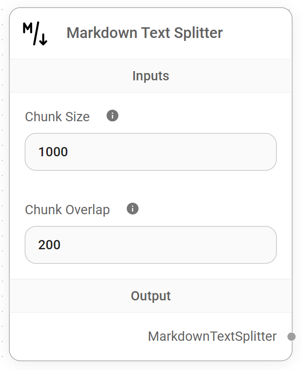 <p>Markdown Text Splitter Node</p>